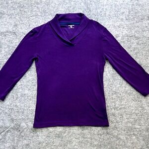 Jones New York Sport Women's S‎ Purple Long Sleeve Shawl Collar Top Cotton Blend